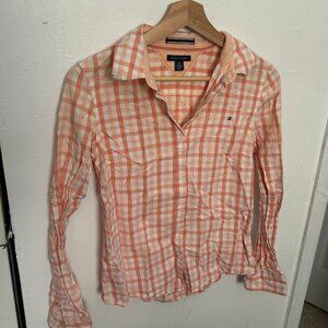 Tommy Hilfiger light orange plaid button down, size S